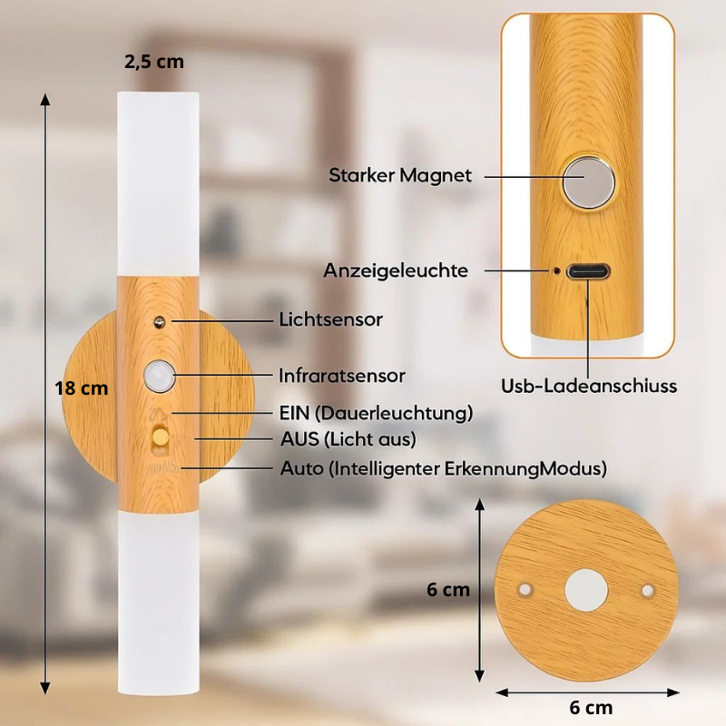 Stilvolle magnetische kabellose Lampe mit Holz | 1+1 GRATIS