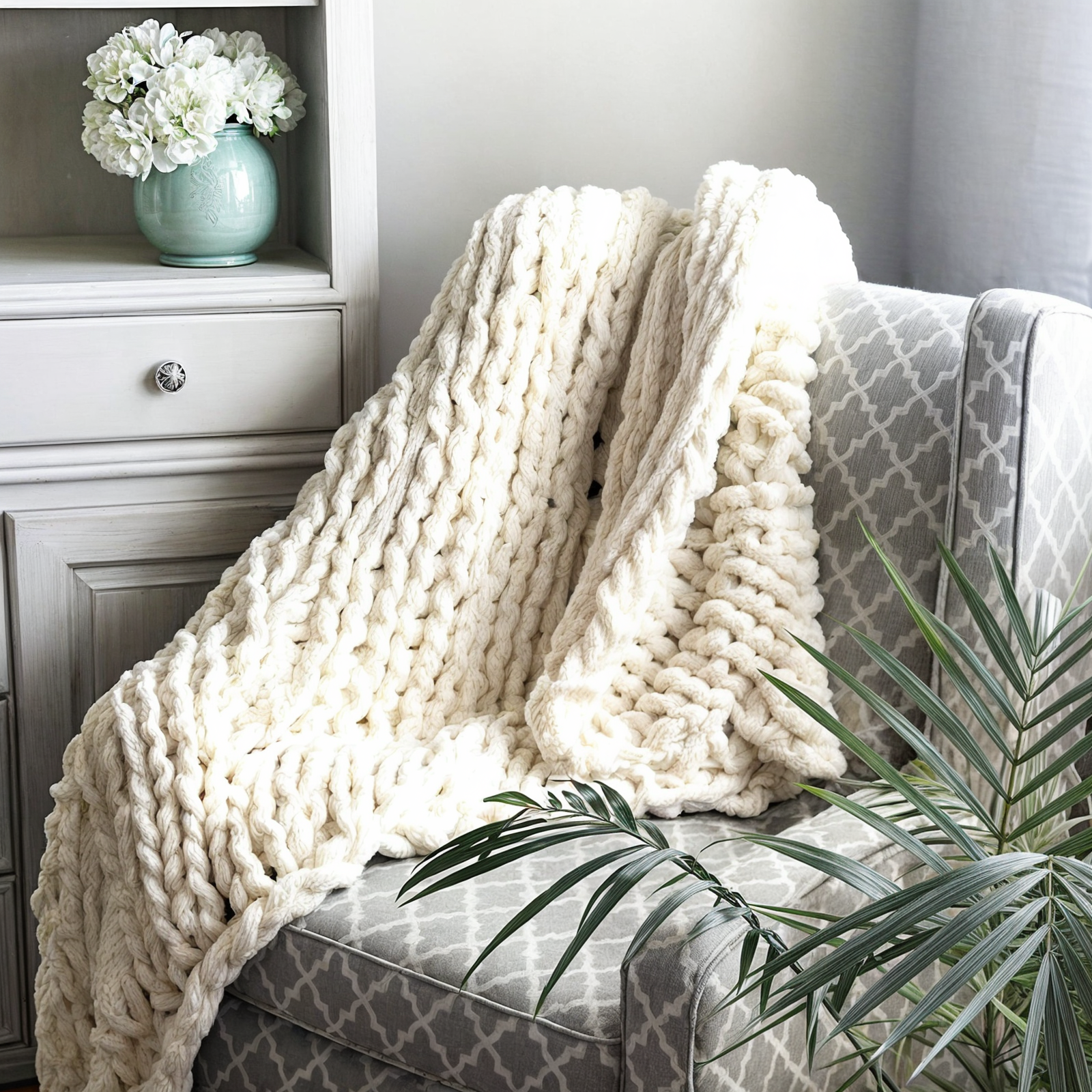 CozyKnit™ – Handgefertigte, grob gestrickte Decke